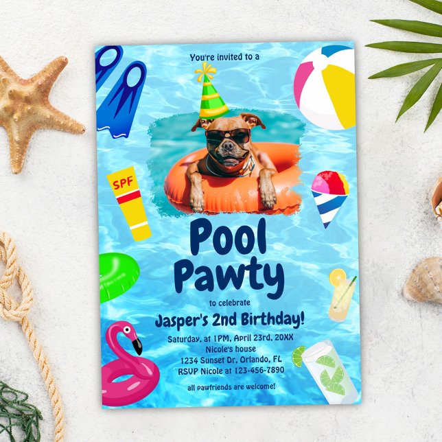 Convites Nascimento do Cachorro Pawty da piscina (Pool Party Puppy Pawty Dog Birthday Invitation)
