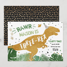Convites Nascimento Dourado do Dinossauro T-Rex Três Rex RA