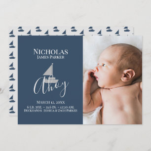 Convites Nascimento náutico em veleiro com lançamento de fo