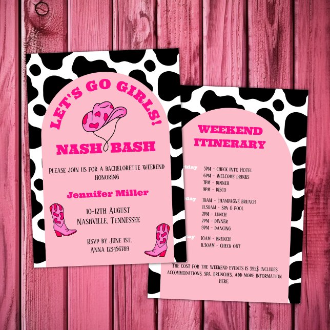 Convites Nash Bash Cowgirl Pink Bachelorette Girls Fim de S (nash bash nashville bachelorette girls weekend cowgirl pink cowgirl boots and hat arch cow pattern)