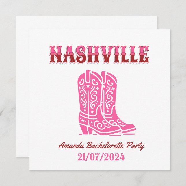 Convites nashville bachelorette party pink cowgirl (Frente/Verso)