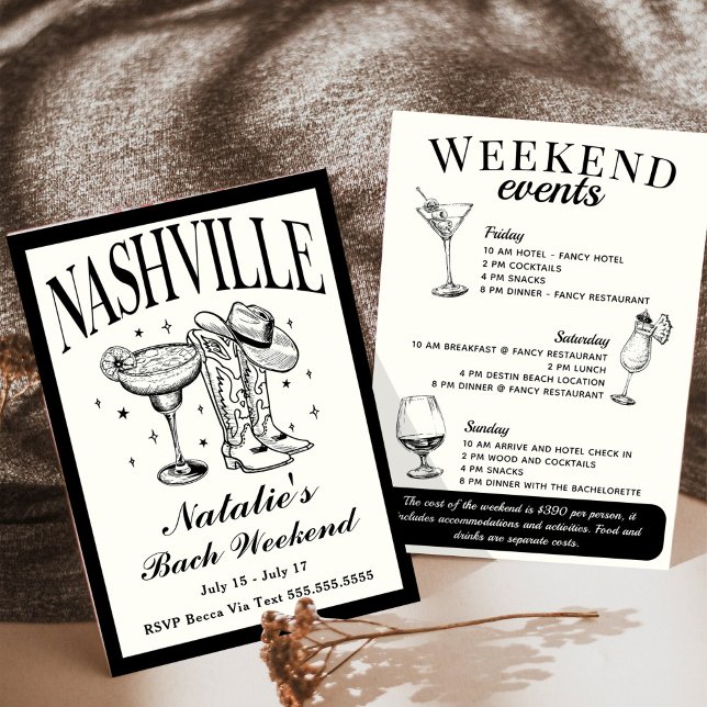 Convites Nashville Bachelorette Social Cocktail Itinerário (Criador carregado)