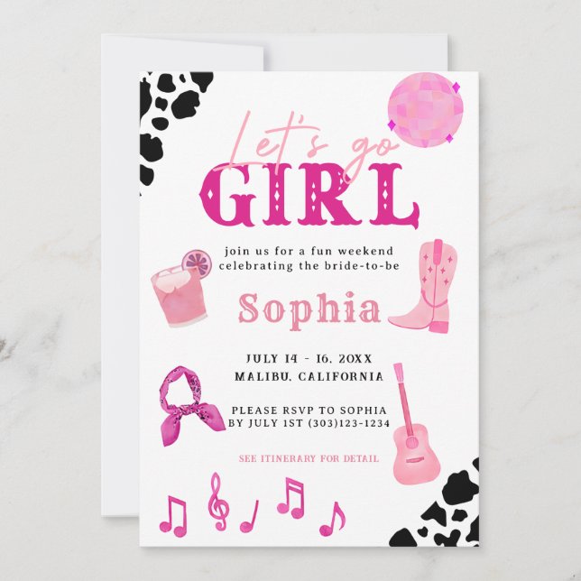 Convites Nashville Cowgirl Último Rodeo Bachelorette (Frente)