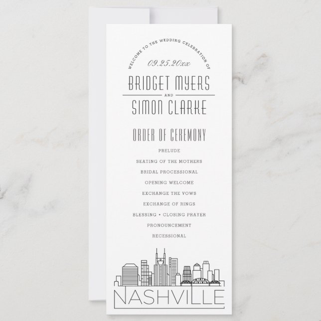 Convites Nashville | Programa de Casamento por Deco Moderno (Frente)