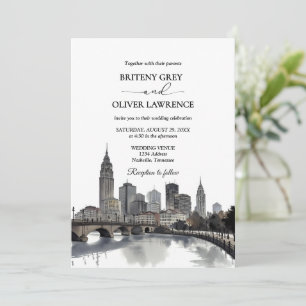 Convites Nashville Tennessee Watercolor Skyline Wedding