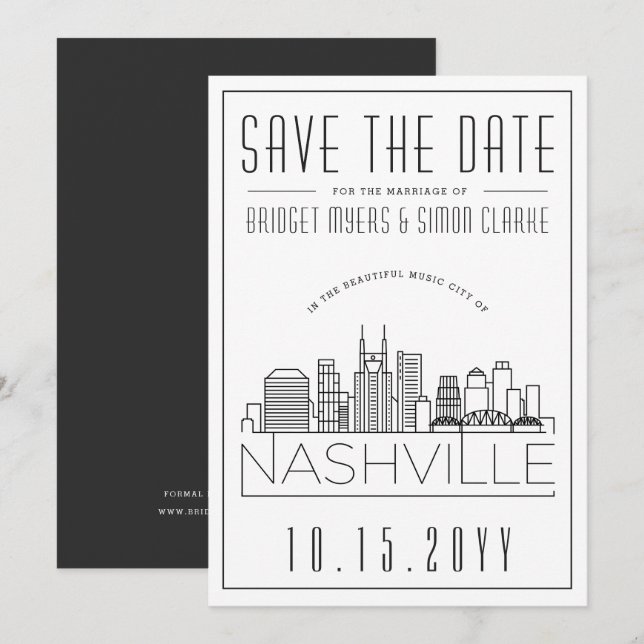 Convites Nashville Wedding | Skyline Estilizado Salvar a Da (Frente/Verso)