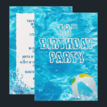 Convites Natação 18ª Festa de aniversário<br><div class="desc">Convite para a piscina 18ª festa de aniversário de natação com esfera de praia em água turquesa.</div>