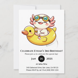 Convites Natação Axolotl Diversão Aniversário