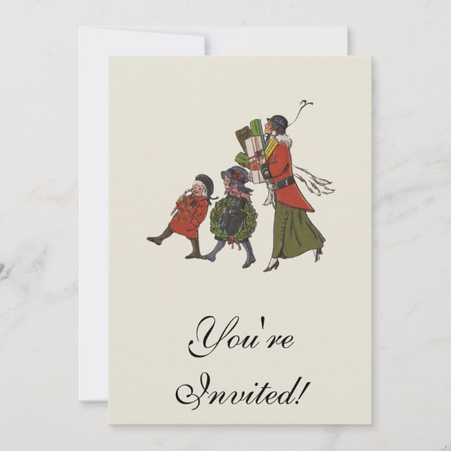 Convites Natais vintages Comprando diversão familiar (Frente)