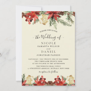 Convites Natais vintages de inverno Folheto de Casamento de