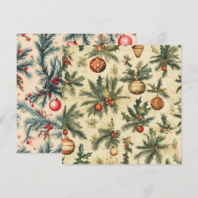 Convites Natais vintages e ramificações imprimíveis (Frente/Verso)