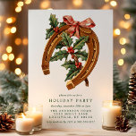 Convites Natais vintages Festa Holly Holiday<br><div class="desc">Natais vintages Feriam Holly Holiday Party Convite. Esta bela design apresenta uma ferradura de Natal retrógrada amarrada com um arco e acentuada com holly. Personalize este design de feriado personalizado com os detalhes do seu próprio partido. Perfeito para um janto de Natal da família ou para uma festa de feriado...</div>
