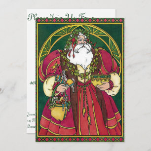 Convites Natais vintages, Papai Noel com Holly Leaves