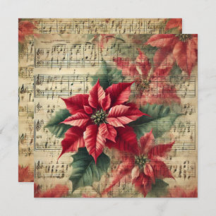 Convites Natais vintages para impressão Poinsettia Sheet Mu
