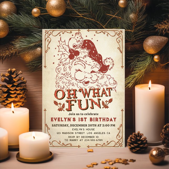 Convites Natais vintages Santa Festa de aniversário (Criador carregado)