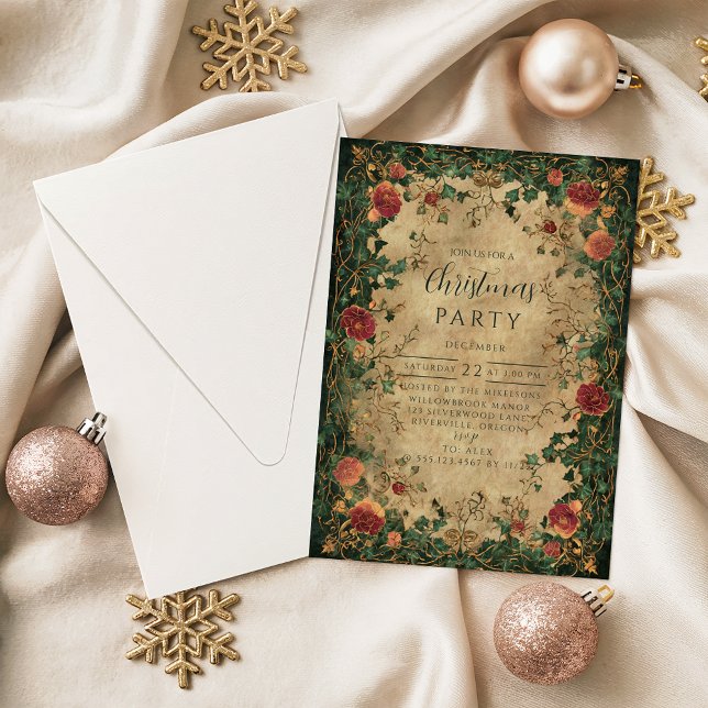 Convites Natal Amaryllis Azevinho Vintage (Criador carregado)