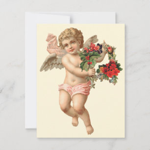 Convites Natal Antigo, Anjo Vitoriano com Grinalda Floral