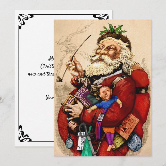 Convites Natal Antigo, Brinquedos de Cachimbo do Papai Noel (Frente/Verso)
