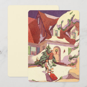 Convites Natal Antigo, Casa de Família na Invitação de Neve