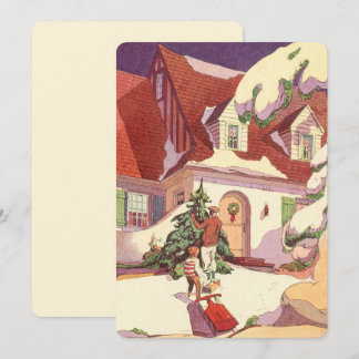 Convites Natal Antigo, Casa de Família na Invitação de Neve