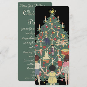 Convites Natal Antigo Crianças ao Redor de uma Árvore Decor