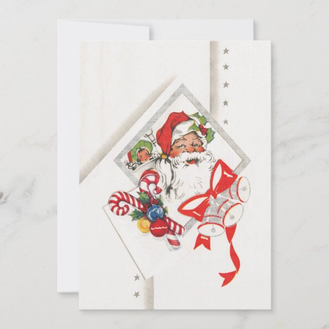Convites Natal Antigo, Papai Noel com Bengalas de Natal (Frente)