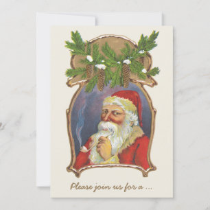 Convites Natal Antigo, Papai Noel Vitoriano com Cachimbo