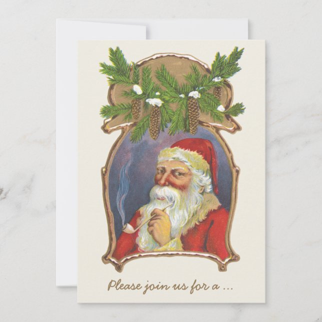 Convites Natal Antigo, Papai Noel Vitoriano com Cachimbo (Frente)