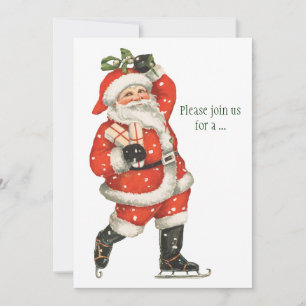 Convites Natal Antigo Vitoriano Papai Noel Patinador no Gel