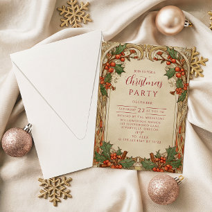 Convites Natal Antiquado com Folhas de Azevinho