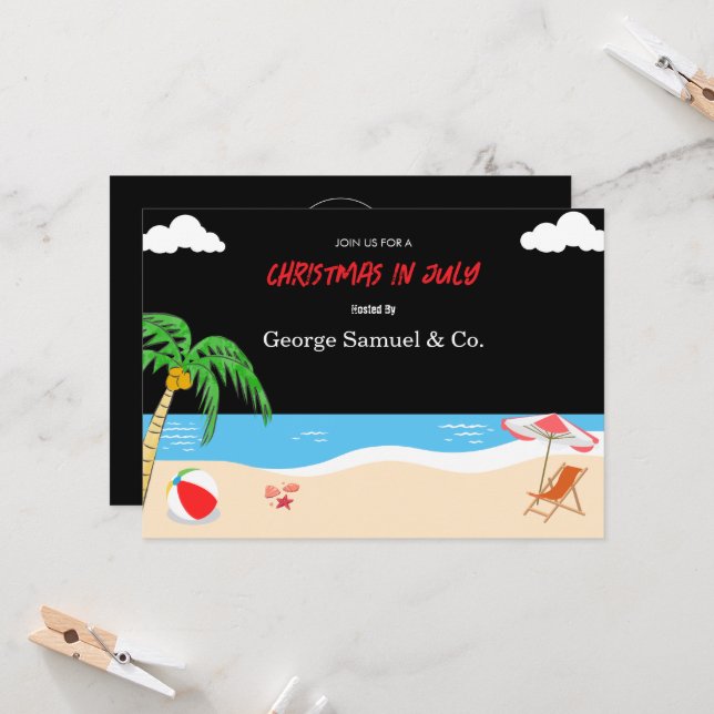 Convites Natal ao lado do mar em julho Nome personalizado L (Frente/Verso In Situ)