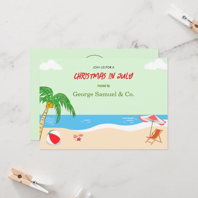 Convites Natal ao lado do mar em julho Nome personalizado L (Frente/Verso In Situ)