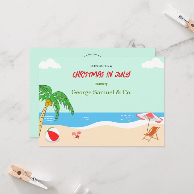 Convites Natal ao lado do mar em julho Nome personalizado L (Frente/Verso In Situ)