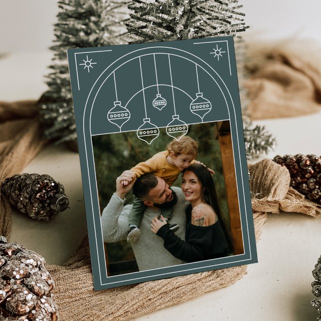 Convites Natal Art Deco Line Art Green Photo Holiday (Criador carregado)