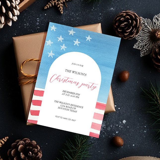 Convites Natal Artístico Patriótico Vermelho e Azul (Criador carregado)