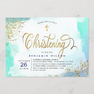 Convites Natal Azul E Dourado Do Garoto De Aquarela