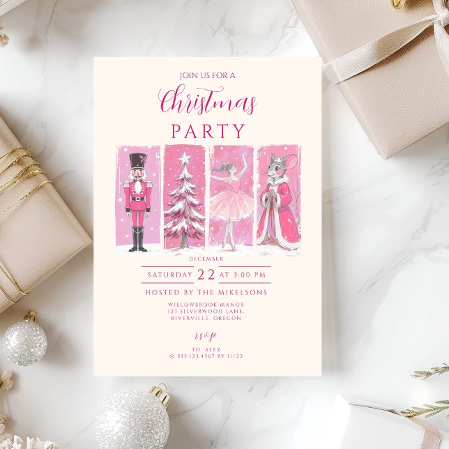 Convites Natal Ballet de Noz Nutcracker Rosa (Criador carregado)