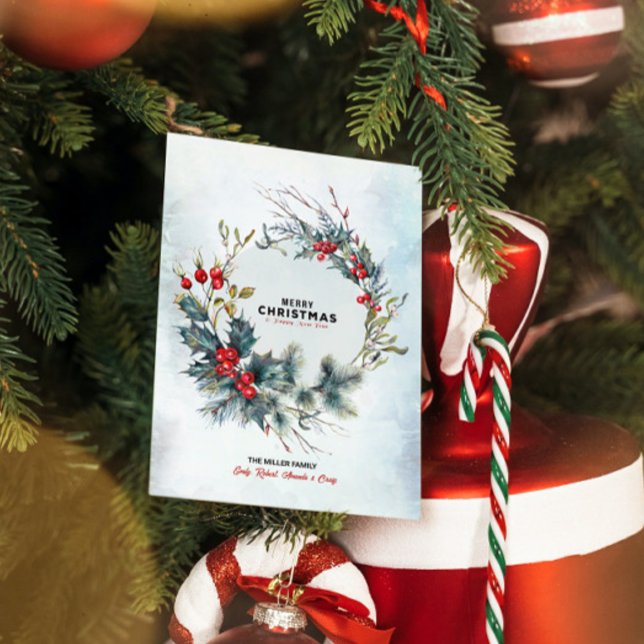 Convites Natal Berries Wreath Feliz Typografo de Natal (Criador carregado)