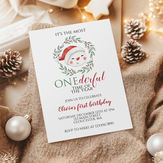 Convites Natal Boneco de Neve Onederful Primeiro Aniversári (Criador carregado)