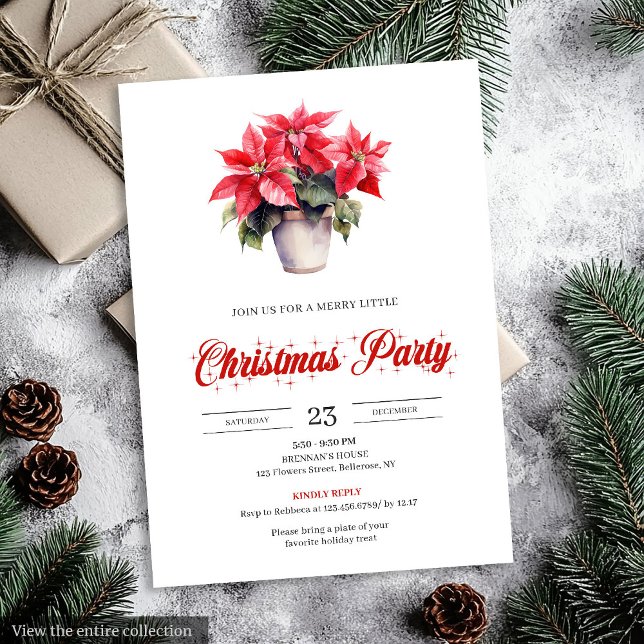 Convites Natal Botânico com Aquarela Elegante  (Stylish Botanical Watercolor Holiday Christmas Invitation)