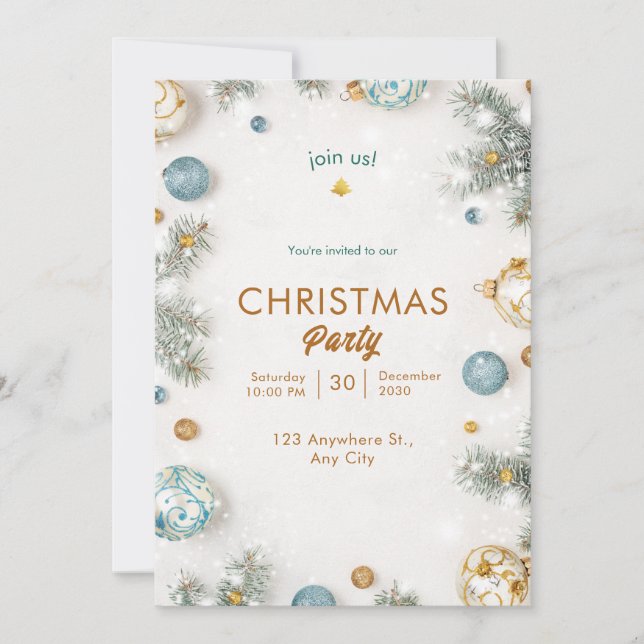 Convites Natal branco e azul clássico (Frente)