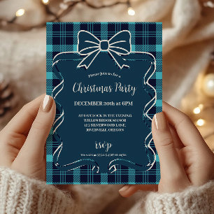 Convites Natal Caprichoso Xadrez Azul Retro