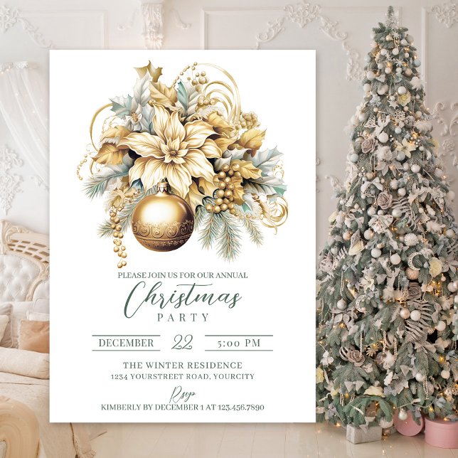 Convites Natal clássico e elegante de luxo verde de ouro (Gold luxury elegant Christmas party invitation)