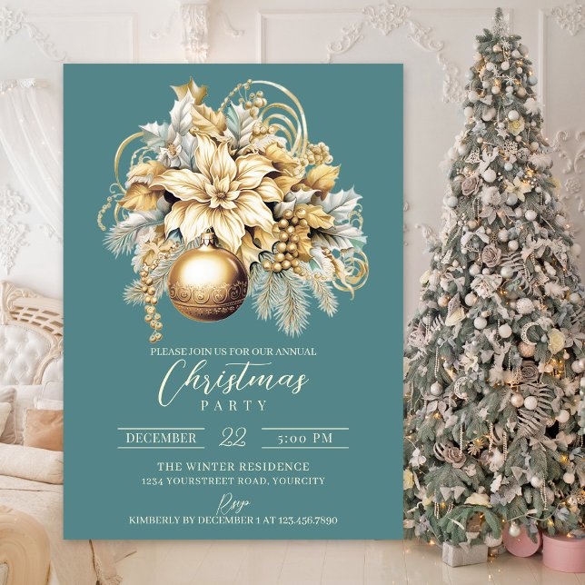 Convites Natal clássico e elegante do luxo de ouro (Gold luxury elegant Christmas party invitation)