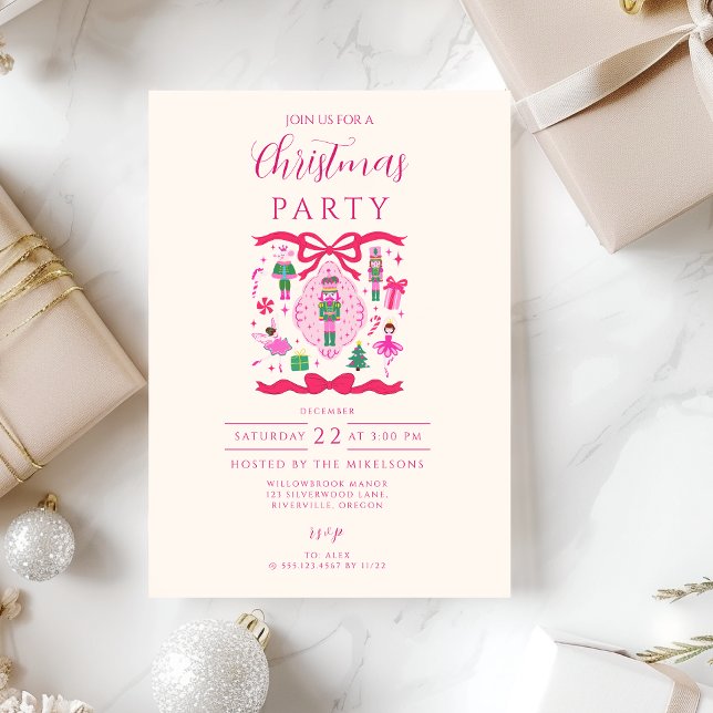 Convites Natal com Esmagador de Nozes Rosa (Criador carregado)