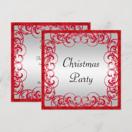 Convites Natal com Flores e Espirais Vermelhas Elegantes