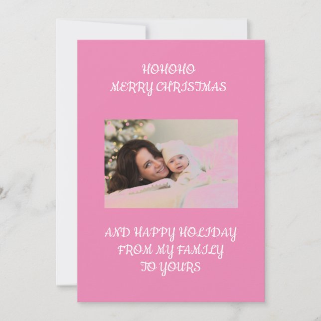 Convites Natal com foto personalizada rosa  (Frente)