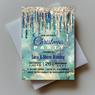 Convites Natal com gotas de glitter azul turquesa chic