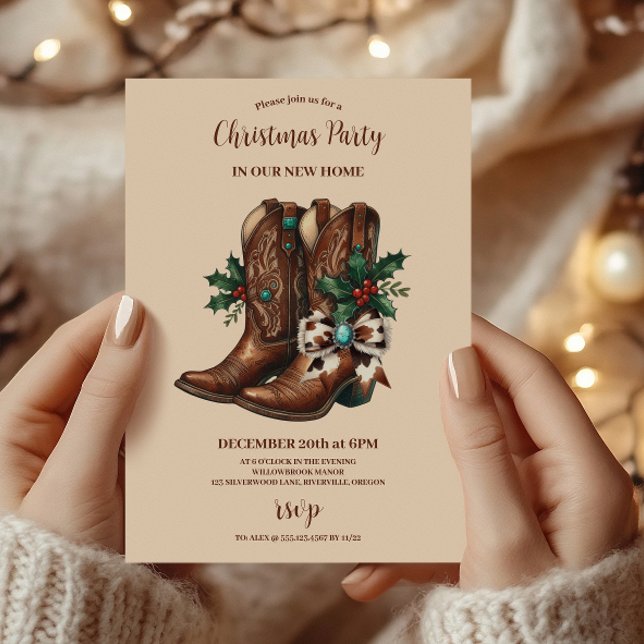 Convites Natal com Laço e Botas Western (Criador carregado)