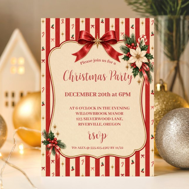 Convites Natal com Listras de Doces Retrô Charmoso (Criador carregado)